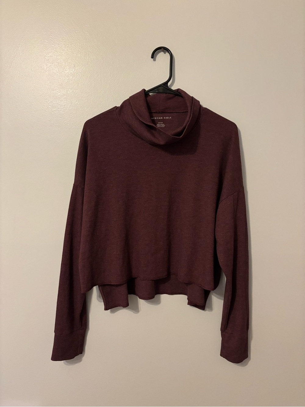 American Eagle Outfitters Women's Burgundy Cropped Turtleneck Sweater